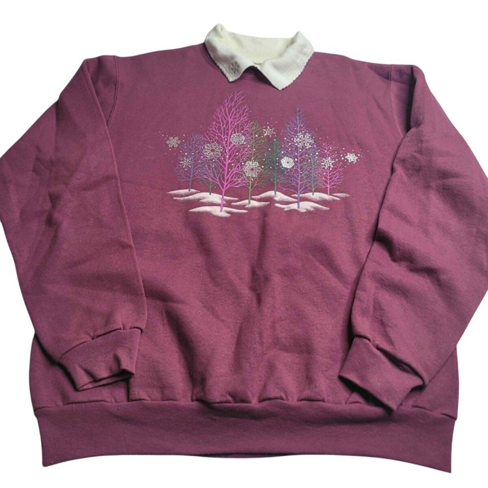 Vintage Morning Sun Winter Tree Collared Crew Neck Sweater Women's Size Medium